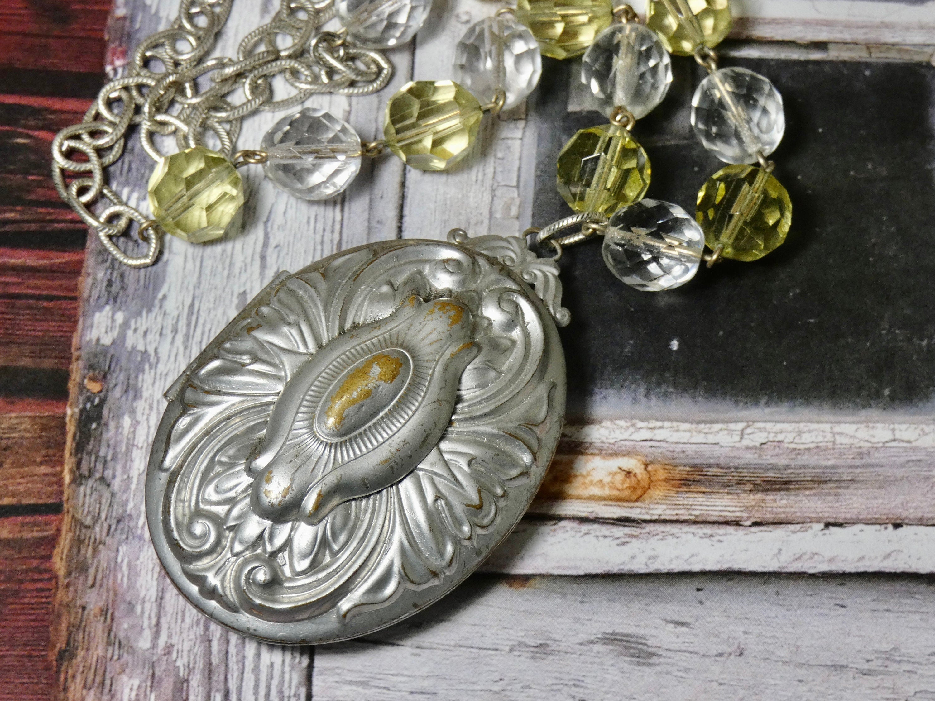 Extra Large Vintage Sterling Silver Locket Pendant Necklace - Etsy